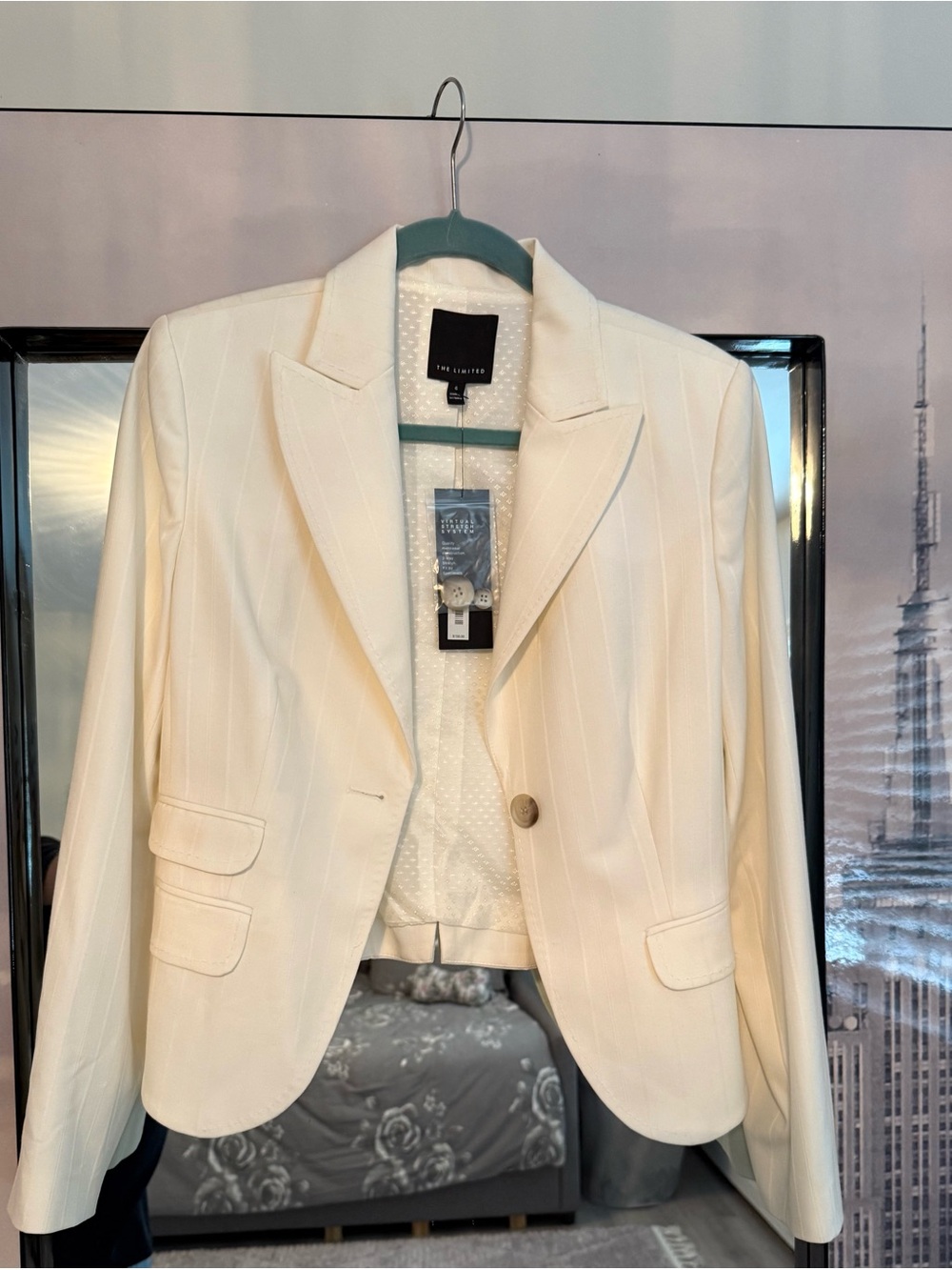 The Limited Cream Pinstripe Single-Button Blazer